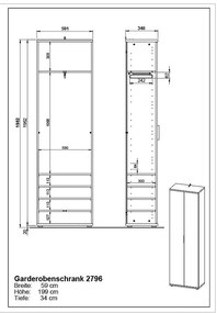 Šatníková skriňa v dekore duba 59x199 cm Fremont - Germania