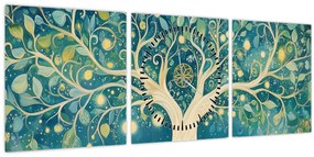 Obraz – Magický strom so špirálami (s hodinami) (90x30 cm)