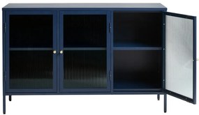 Modrá kovová vitrína Unique Furniture Bronco, výška 85 cm