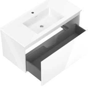 Mexen Orio, kúpeľňová skrinka 100 cm s umývadlom Otis, 1 zásuvka, biela lesklá, 91A10-10047-1-BF00-W18M00