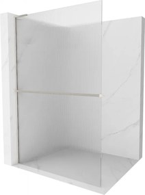 Mexen Kioto+ L, sprchová zástena Walk-In s poličkou a vešiakom 70 x 200 cm, 8mm sklo s rebrovým vzorom, brúsená oceľ profil, 800-070-123-97-09