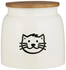 Biela kovová dóza na krmivo pre mačky s dreveným vekom CAT FOOD