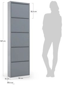 Sivá kovová skrinka na topánky s 5 výklopnými zásuvkami Kave Home Rox