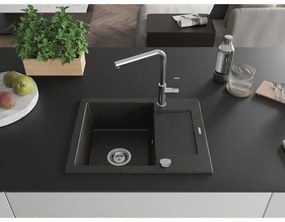 Mexen Enzo, 1-komorový granitový drez 576x465x174 mm a drezová batéria Flora, čierna-zlatá metalíza, 6506-75-670401-00