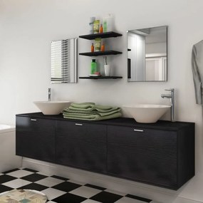 10-dielna čierna sada kúpeľového nábytku s umývadlom a batériou vidaXL
