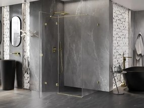 Mexen Lunar T, sklápací sprchový kút ľavý 130 x 90 cm, 8mm číre sklo, zlatý matný profil, 834T-130-090-55-00-L