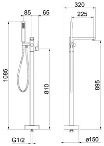 Sapho - Voľne stojaca vaňová súprava s batériou TURSI, matná čierna