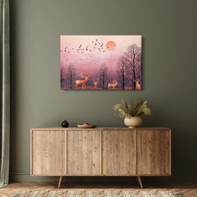 Obraz - Jelene v žiare zapadajúceho slnka (90x60 cm)