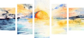5-dielny obraz maľba západu slnka nad morom