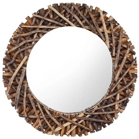 Nástenné zrkadlo 60 cm teakové drevo okrúhle