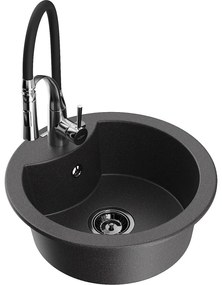 Mexen Diego, 1-komorový granitový drez 488x488x167 mm a drezová batéria Aster, čierna škvrnitá, 6512-76-73450-07-B