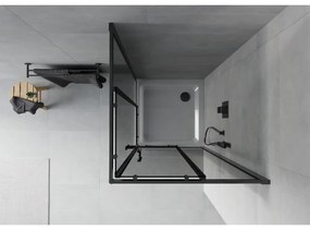 Mexen Rio, štvorcový sprchovací kút s posuvnými dverami 90(dvere) x 90(dvere) x 190 cm, 6mm šedé sklo, čierny profil + biela sprchová vanička SLIM, 860-090-090-70-40-4010B