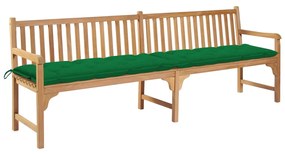 Záhradná lavička so zeleným vankúšom 240 cm tíkový masív 3062909