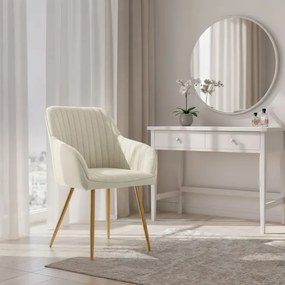 Sada šiestich jedálenských stoličiek FLORENCE zamatové, krémové / zlaté nohy (6 ks)