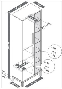 Vysoká skrinka do kúpeľne »Eklund« s bočným priečinkom