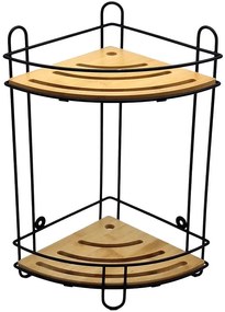 Rohová kúpeľňová polica, dvojitá, čierno-bambusová