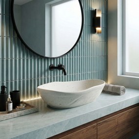 Rea Emilia Grid, umývadlo na dosku 560×380×135 mm, ecru matná – imitácia kameňa, REA-U3509