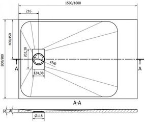 Mexen Hugo, obdĺžniková sprchová vanička SMC 150 x 90 cm, čierna, oceľová krytka, 42709015-X