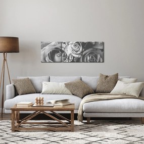 Obraz - Ruža, čiernobiela (s hodinami) (90x30 cm)