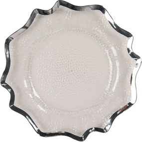 Transparentný servírovací tanier s vlnitým strieborným okrajom - Ø 33*1 cm