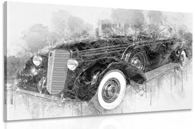 Obraz historické retro auto v čiernobielom prevedení - 60x40