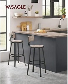 Sada 2 barových stoličiek, s operadlom, oceľovým rámom, greige a čierna farba