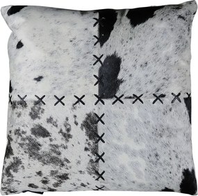 Bielo-čierny kožený vankúš s výrazným stehom Stitch Cow - 45*45*15cm