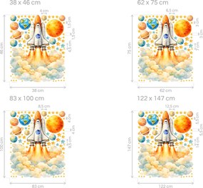 Kozmická raketa NASA textilná preliepateľná nálepka na stenu arch 38 x 46 cm