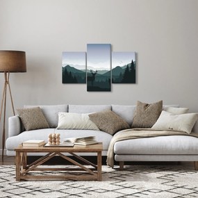 Obraz - Jeleň s vlkom v skalách (90x60 cm)