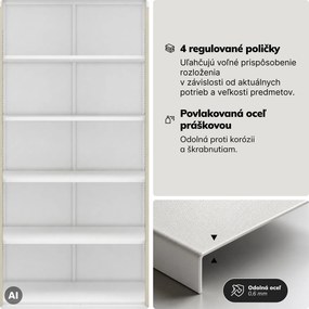 Kovová skriňa s vitrínou biela, dub sonoma, 900x1850x400 mm: AMELIA Eco Design