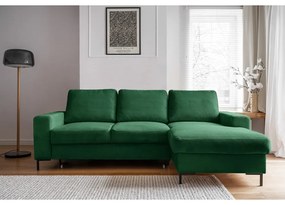 Tmavozelená menčestrová rozkladacia rohová pohovka (pravý roh) Lofty Lilly – Miuform