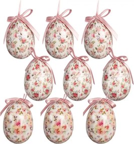 9ks dekorácia biele závesné vajíčko s kvetmi Spring Egg - Ø 5*8 cm