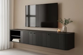 Závesná TV skrinka Vesper 187 cm - čierna / čierne úchytky