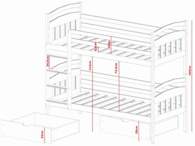 Detská poschodová posteľ z masívu borovice GABINA so zásuvkami 200x90 cm - biela