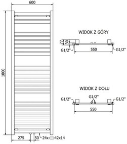 Mexen Uran, elektrické vykurovacie teleso 1800x600 mm + vykurovacia tyč 900 W, chrómová, W105-1800-600-2900-01