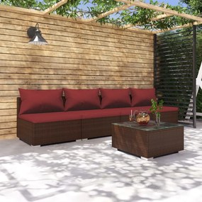 5-dielna záhradná sedacia súprava s vankúšmi polyratan hnedá
