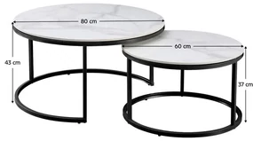 Set 2 konferenčných stolíkov Lastras (mramor biely + oceľ čierna) . Vlastná spoľahlivá doprava až k Vám domov. 1096919