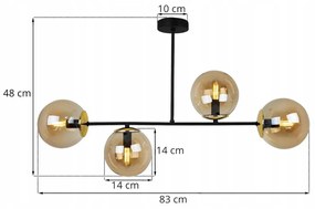Stropné svietidlo PARIS, 4x medové sklenené tienidlo, (výber zo 4 farieb uchytenia)
