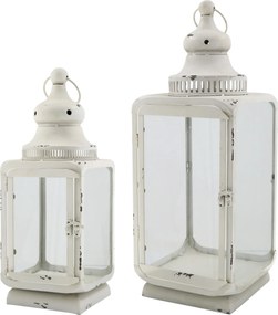 Sada 2 béžových antik lampášov s drážkami Luemi – 20*20*54/ 15*15*40 cm