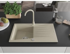 Mexen Cesar, 1-komorový granitový drez s odkvapkávačom 78x47 cm a kuchynskou batériou Telma, béžová, 6514-69-670200-69