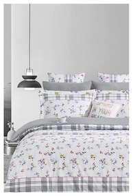 Bielo-sivé predĺžené obliečky na dvojlôžko z bavlny Renforcé s plachtou/4-dielne 200x220 cm – Mila Home