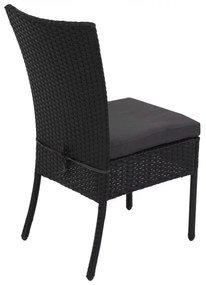 4x Stolička a stola HWC-G19, polyratan, 120x75cm - čierna, vankúše tmavosivá