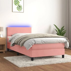 Posteľný rám boxsping s matracom a LED ružový 90x190 cm zamat 3134260