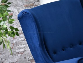Kreslo ušiak Margis (tmavomodrá + orech). Akcia -20%. Vlastná spoľahlivá doprava až k Vám domov. 1136040