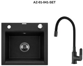Invena Tesalia, 1-komorový granitový drez 440x400x160 mm a drezová batéria Joga Plus, čierna škvrnitá, INV-AZ-01-041-SET