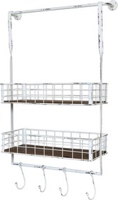 Krémová antik kovová nástenná polička s háčikmi Old Shelf - 48*18*77 cm