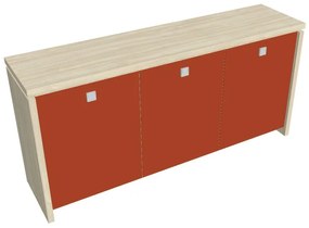Nízka skriňa Verno 188 x 46 x 90 cm, sklenené dvere, agát / oranžová