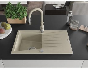 Mexen Cesar, 1-komorový granitový drez 775x470x190 mm a drezová batéria Savita, béžová, 6514-69-672601-69