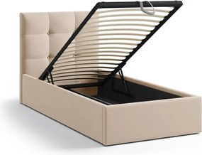 Svetlohnedá čalúnená jednolôžková posteľ s úložným priestorom s roštom 90x200 cm Phaedra – Micadoni