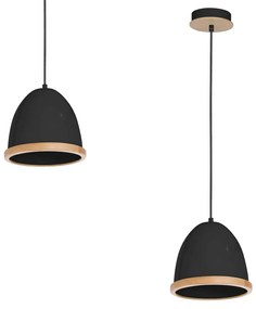 Závesné svietidlo Studio, 1x drevené/čierne kovové tienidlo, (fi 21cm), b/br